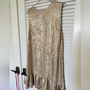 Shein Gold Shimmery Ruffle Hem Open Back Sleeveless Dress Size M/L